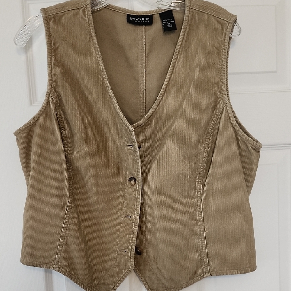 New York & Company Tan Corduroy Button Down Vest